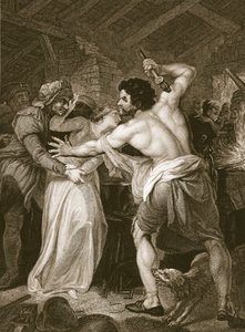 Le collecteur de la taxe de vote assassiné par Wat Tyler, gravé par J. Hall, illustration de 