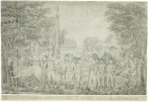 Les Britanniques remettant leurs armes au général Washington après leur défaite à Yorktown en Virginie, octobre 1781