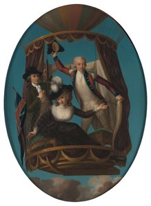 Le capitaine Vincenzo Lunardi avec son assistant George Biggin, et Mme Letitia Anne Sage, dans un ballon