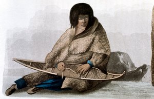 Fille indienne en cuivre réparant une raquette à neige, 1823