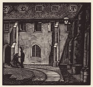 Cambridge : Corpus Christi, Old Court (gravure sur bois)