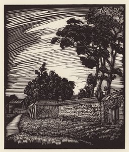 Cambridge : Peterhouse Wall, Coe Fen (gravure sur bois)