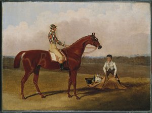 "Pieds nus", le cheval de course, avec un jockey et un palefrenier, 1835