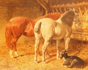 Chevaux et une chèvre dans une étable - John Frederick Herring Senior