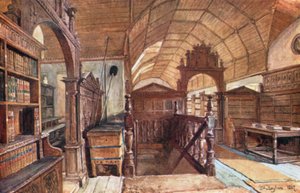 Intérieur de la bibliothèque du Merton College (lithographie couleur) - John Fulleylove