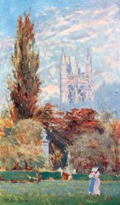 Tour Magdalen et jardin botanique (lithographie couleur) - John Fulleylove
