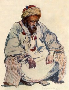 Figure assise de berger syrien en manteau de peau de mouton, 1902 - John Fulleylove