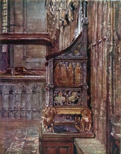 La chaise du couronnement, contenant la pierre sur laquelle les rois écossais ont été couronnés (lithographie couleur)