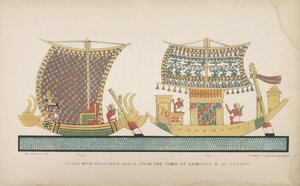 Bateaux avec des voiles colorées, de la tombe de Ramsès III à Thèbes, illustration de "Manners and Customs of the ancient Egyptians...", 1837-41 - John Gardner Wilkinson