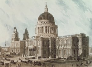 Vue sud-est de la cathédrale Saint-Paul, gravée par Daniel Havell, pub. 1818 par 