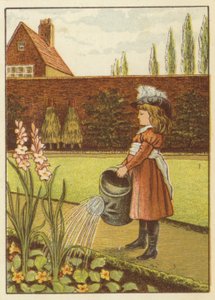 Fille arrosant le jardin - John George (after) Sowerby