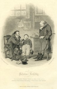 Nicholas Nickleby : Wackford Squeers et le jeune Wackford Squeers, gravé par H.B. Hall et Fils, 1867