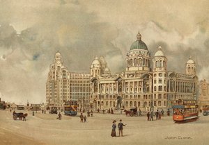 Liverpool : Bureaux du Mersey Docks and Harbour Board, The Liver Building, etc., Approche du Landing Stage