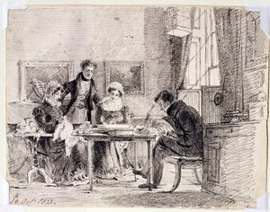 Groupe familial cousant et lisant, 10 octobre 1823