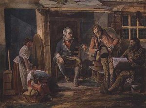 Groupe incluant un soldat devant la porte d