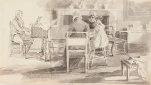 Homme au piano avec trois autres assis - John Harden