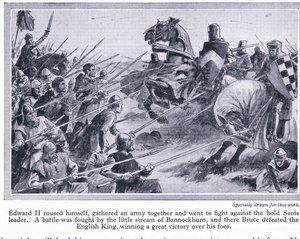 Édouard II rassembla une armée et livra bataille à Bannockburn en 1314 après J.-C., où Bruce vainquit les Anglais, vers 1950 - John Harris Valda