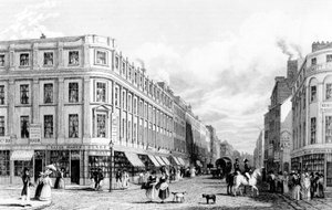 Market Street depuis la Place du Marché, Manchester, gravé par Frederick James Havell, 1829