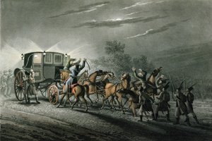 La capture de la voiture, des papiers et du trésor de Bonaparte par le major von Keller, Waterloo, 18 juin 1815, gravée par Matthew Dubourg