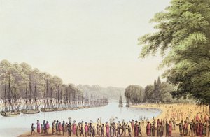 La flotte sur la rivière Serpentine, gravée par Matthew Dubourg (fl.1813-20) 1814