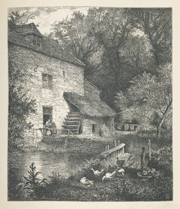 Une maison et un moulin à eau. 