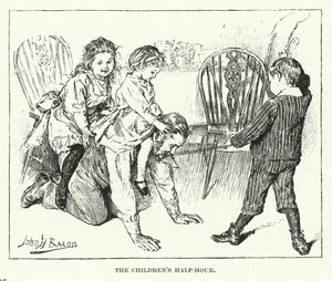 La demi-heure des enfants - jouant avec leur père (gravure) - John Henry Frederick (after) Bacon