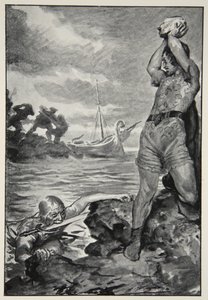Thorbion soulevant la pierre énorme, de 