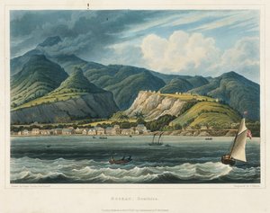 La ville de Roseau, Dominique (Caraïbes). Lithographie par le lieutenant John Herbert Caddy (1801-1883) - John Herbert Caddy
