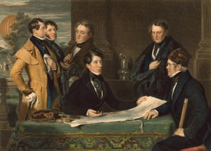 Une consultation avant un voyage aérien de Londres à Wellburg dans le Nassau le 7 novembre 1836, pub. 1843 - John Hollins