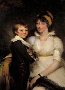 Jeune femme et petit garçon tenant un chat - John Hoppner