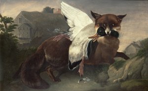 Renard et oie, vers 1835 (huile sur toile) - John James Audubon