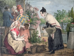 Le marché aux fleurs, Paris, gravé par Charles Joseph Hullmandel (1789-1850), publié en 1821 - John James Chalon