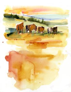 Chevaux au coucher du soleil - John Keeling