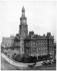 Hôtel de ville et place, Sydney, Australie, fin du 19ème siècle - John L. Stoddard