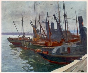 Dragueurs de mines dans le port, des artistes britanniques au front, continuation du front occidental, 1918
