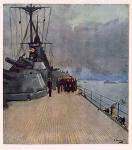 Le Pont de Quartier du HMS Queen Elizabeth, de British Artists at the Front, Continuation of The Western Front, 1918 - John Lavery