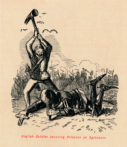 Soldat anglais sécurisant un prisonnier à Azincourt - John Leech