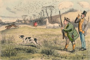 M. Jogglebury Crowdey avec son chien et son fusil, vers 1860 - John Leech