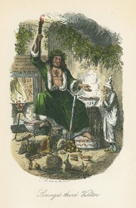 Le Fantôme du Noël présent apparaissant à Scrooge. Illustration de John Leech pour Un chant de Noël de Charles Dickens, Londres 1843-1834 - John Leech