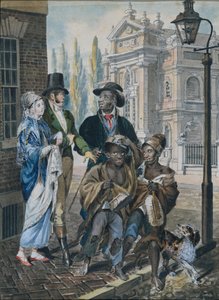 Gens du monde interrogeant des ramoneurs et leur maître devant Christ Church..., 1811-vers 1813
