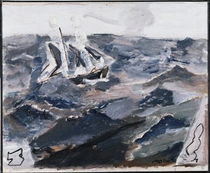 Mer et bateau (huile sur toile)