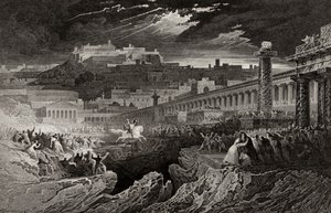 Marcus Curtius chevauchant dans le gouffre, gravé par H. Le Keux