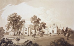 Vue de la Ferme avec Écran pour les Écuries et Bâtiments Agricoles à Sezincote House, gravé par Frederick Christian Lewis Snr. (1779-1856), c.1817-18 - John Martin