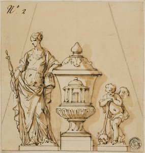 Conception pour un monument funéraire avec le Destin, Urne, Putto