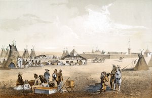 Fort Union, et distribution de biens aux Assiniboines, pub. 1860 - John Mix Stanley