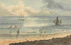 Sur les sables à Brighton : figures marchant sur le rivage - John Nixon