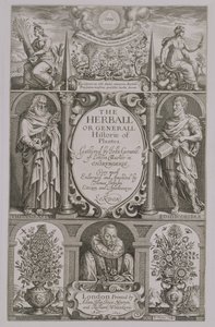 Page de titre de la deuxième édition de The Herball par John Gerard (1564-1612) 1633 - John Payne