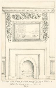 Cheminée sculptée dans la pièce arrière au rez-de-chaussée donnant sur le jardin, Fairfax House, High Street, Putney, 1887 - John Phillipp Emslie