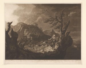 Paysage orageux avec barde au bord d