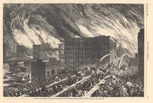 Chicago en flammes - la ruée pour la vie sur le pont de la rue Randolph, illustration de Harper